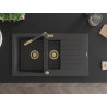 Mexen Matias chiuvetă de granit cu 1,5 cuve cu scurgător și baterie de bucătărie Flora, negru pătat - 6502-76-670401-75-G