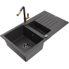 Mexen Matias chiuvetă de granit cu 1,5 compartimente cu scurgător și baterie Flora, negru punctat - 6502-76-670401-75-B