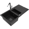 Mexen Matias gránit mosogató 1,5-medencés csepegtetővel és Flora konyhai csapteleppel, fekete - 6502-77-670401-07-B