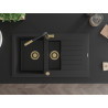 Mexen Matias chiuvetă de granit cu 1,5 compartimente cu scurgător și baterie de bucătărie Flora, negru