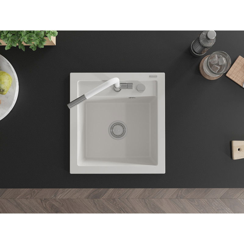 Mexen Vito 1 medencés gránit mosogató Flora konyhai csapteleppel, fehér - 6503-20-670401-02