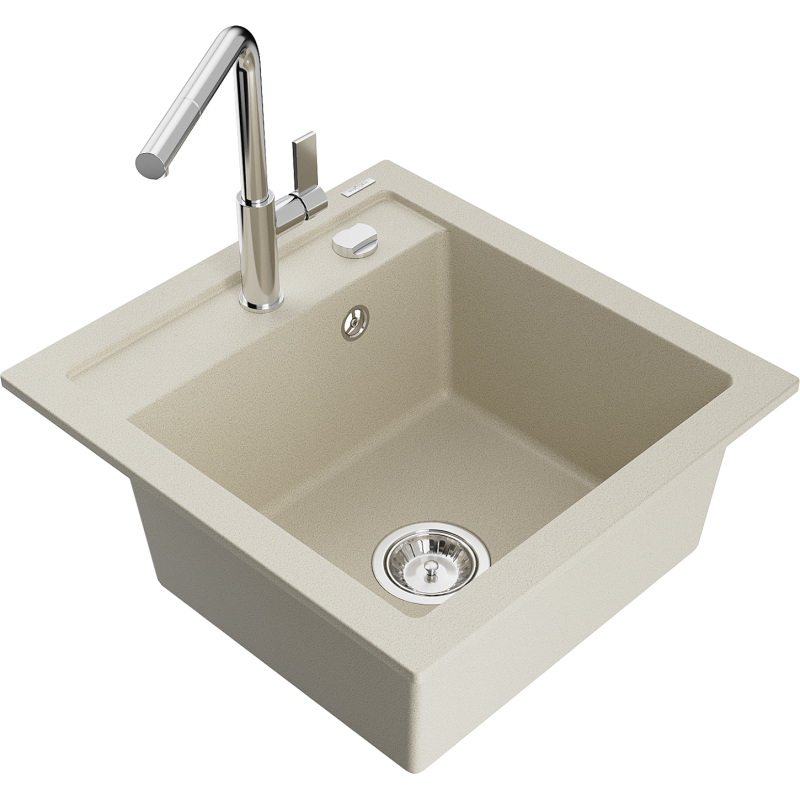 Mexen Vito chiuvetă de granit cu 1 compartiment cu baterie de bucătărie Flora, bej - 6503-69-670401-00