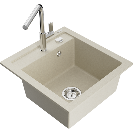 Mexen Vito chiuvetă de granit cu 1 compartiment cu baterie de bucătărie Flora, bej - 6503-69-670401-00