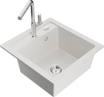 Mexen Vito gránit mosogató 1-medencés konyhai csapteleppel Flora, fehér - 6503-20-670401-00