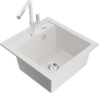 Mexen Vito chiuvetă de bucătărie din granit, 1 compartiment, cu baterie Flora, alb - 6503-20-670401-02