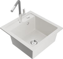 Mexen Vito gránit mosogató 1-medencés konyhai csapteleppel Flora, fehér - 6503-20-670401-06