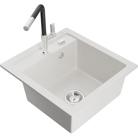 Mexen Vito chiuvetă de granit cu 1 compartiment cu baterie de bucătărie Flora, alb - 6503-20-670401-07