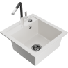 Mexen Vito chiuvetă de bucătărie din granit, cu 1 cuvă, cu baterie Flora, alb - 6503-20-670401-07-B