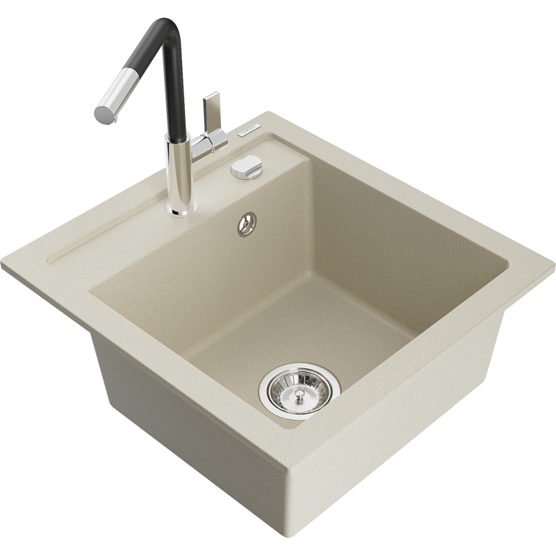 Mexen Vito chiuvetă granit 1-cameră cu baterie bucătărie Flora, bej - 6503-69-670401-07