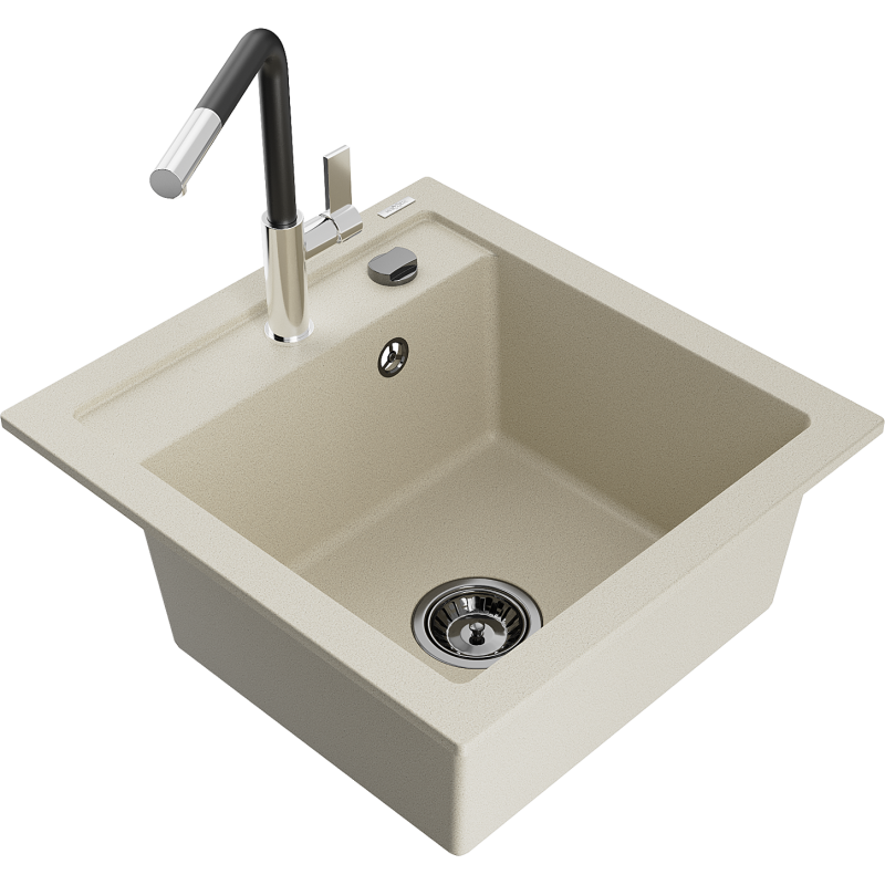 Mexen Vito chiuvetă de bucătărie din granit, cu 1 compartiment, cu baterie de bucătărie Flora, bej - 6503-69-670401-07-B