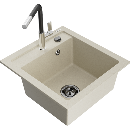 Mexen Vito chiuvetă de bucătărie din granit, cu 1 compartiment, cu baterie de bucătărie Flora, bej - 6503-69-670401-07-B