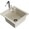Mexen Vito chiuvetă de bucătărie din granit, cu 1 compartiment, cu baterie de bucătărie Flora, bej - 6503-69-670401-07-B