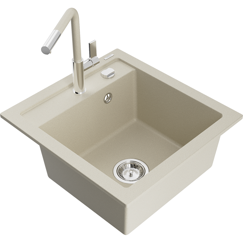 Mexen Vito chiuvetă de bucătărie granit 1-cu o cameră cu baterie Flora, bej - 6503-69-670401-09
