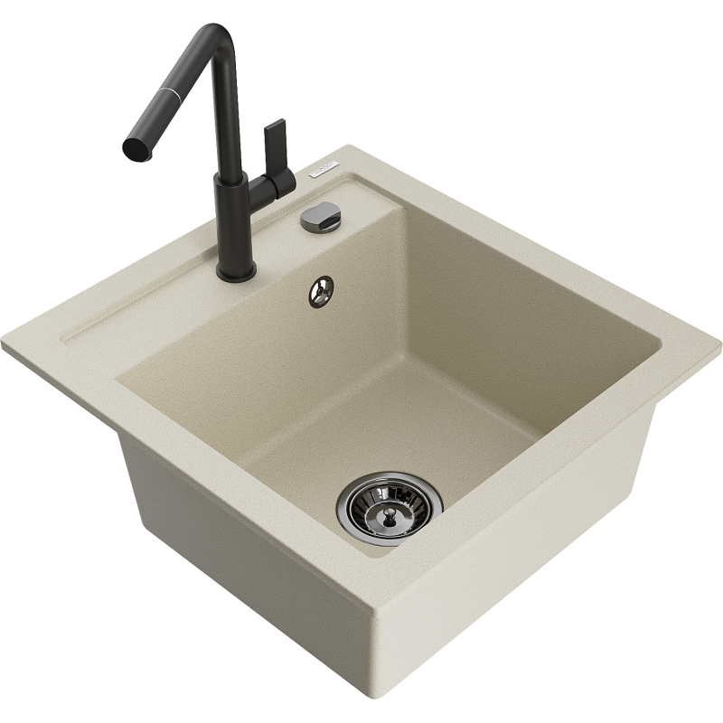 Mexen Vito chiuvetă de bucătărie din granit 1-cameră cu baterie Flora, bej - 6503-69-670401-70-B