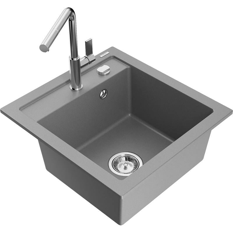 Mexen Vito chiuvetă de bucătărie din granit cu 1 cuvă cu baterie Flora, gri - 6503-71-670401-00