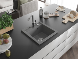 Mexen Vito egykamrás gránit mosogató Flora konyhai csapteleppel, szürke - 6503-71-670401-06