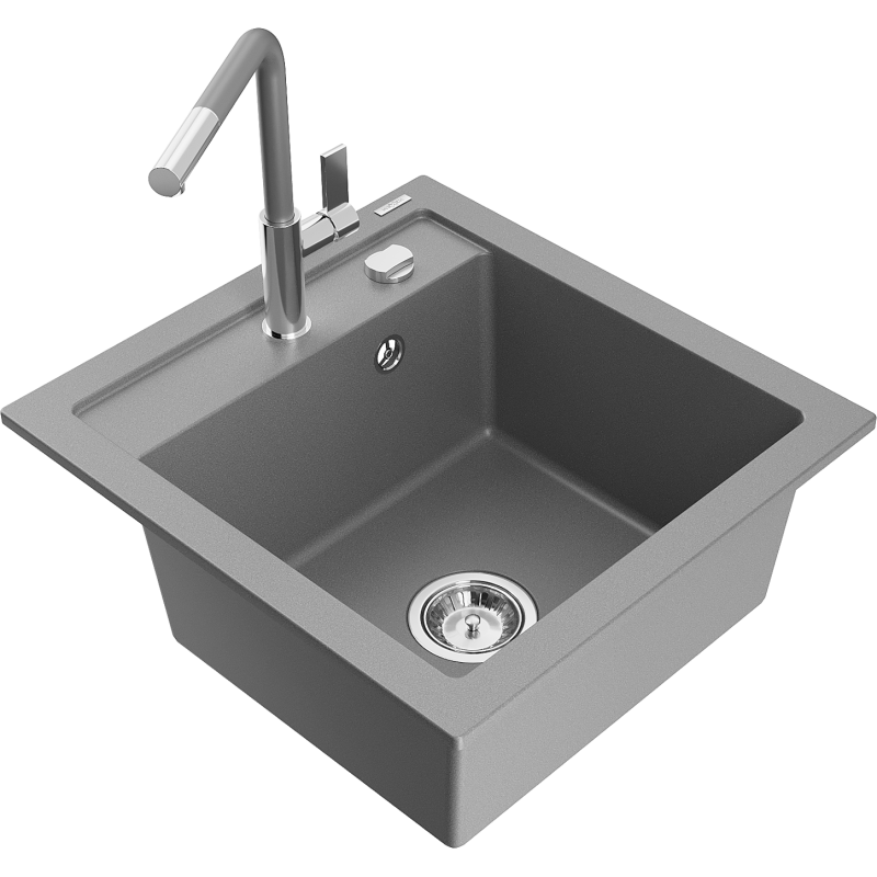 Mexen Vito chiuvetă de bucătărie granit 1 compartiment cu baterie Flora, gri - 6503-71-670401-06