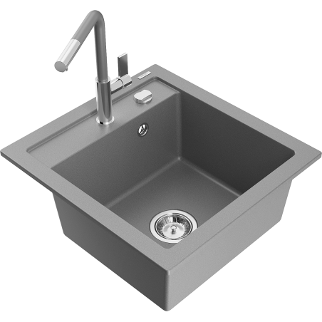 Mexen Vito chiuvetă de bucătărie granit 1 compartiment cu baterie Flora, gri - 6503-71-670401-06