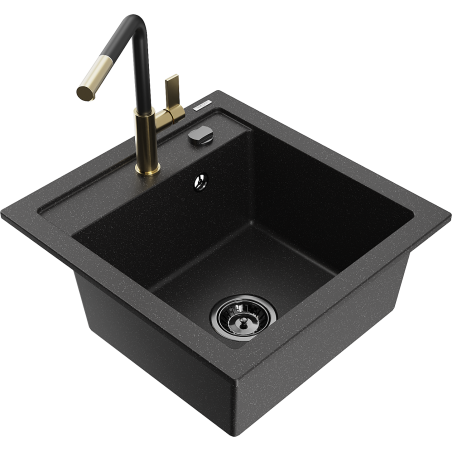 Mexen Vito chiuvetă de granit cu 1 compartiment cu baterie de bucătărie Flora, negru/metalic argintiu - 6503-73-670401-57-B