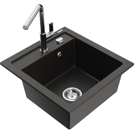 Mexen Vito chiuvetă de granit cu 1 compartiment cu baterie de bucătărie Flora, negru/auriu metalizat - 6503-75-670401-00