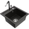 Mexen Vito chiuvetă de bucătărie cu 1 compartiment din granit cu baterie Flora, negru/auriu metalic - 6503-75-670401-07