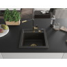 Mexen Vito chiuvetă de granit cu 1 compartiment și baterie de bucătărie Flora, negru/auriu metalic - 6503-75-670401-57-G