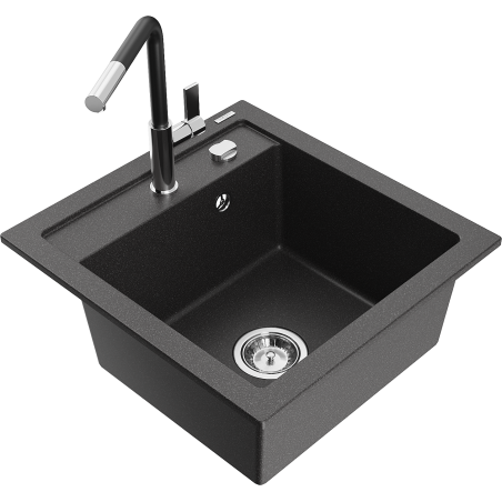 Mexen Vito chiuvetă de granit cu o singură cameră cu baterie de bucătărie Flora, negru cu pete - 6503-76-670401-07