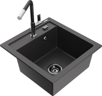 Mexen Vito chiuvetă de granit cu 1 compartiment cu baterie de bucătărie Flora, negru stropit - 6503-76-670401-07-B