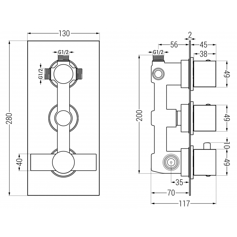 Mexen Cube baterie termostatică de baie-duș cu 3 ieșiri, grafit - 77503-66