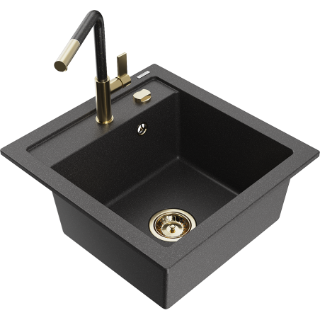 Mexen Vito chiuvetă de bucătărie granit 1-cameră cu baterie Flora, negru pătat - 6503-76-670401-75-G