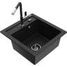 Mexen Vito gránit mosogató 1-medencés Flora konyhai csapteleppel, fekete - 6503-77-670401-07-B