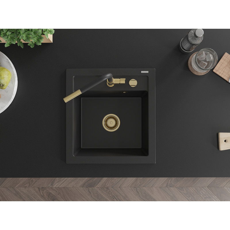 Mexen Vito gránit konyhai mosogató 1-medencés csapteleppel Flora, fekete - 6503-77-670401-57-G
