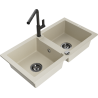 Mexen Mario gránit mosogató 2 rekeszes konyhai csappal Flora, bézs - 6504-69-670401-70-B