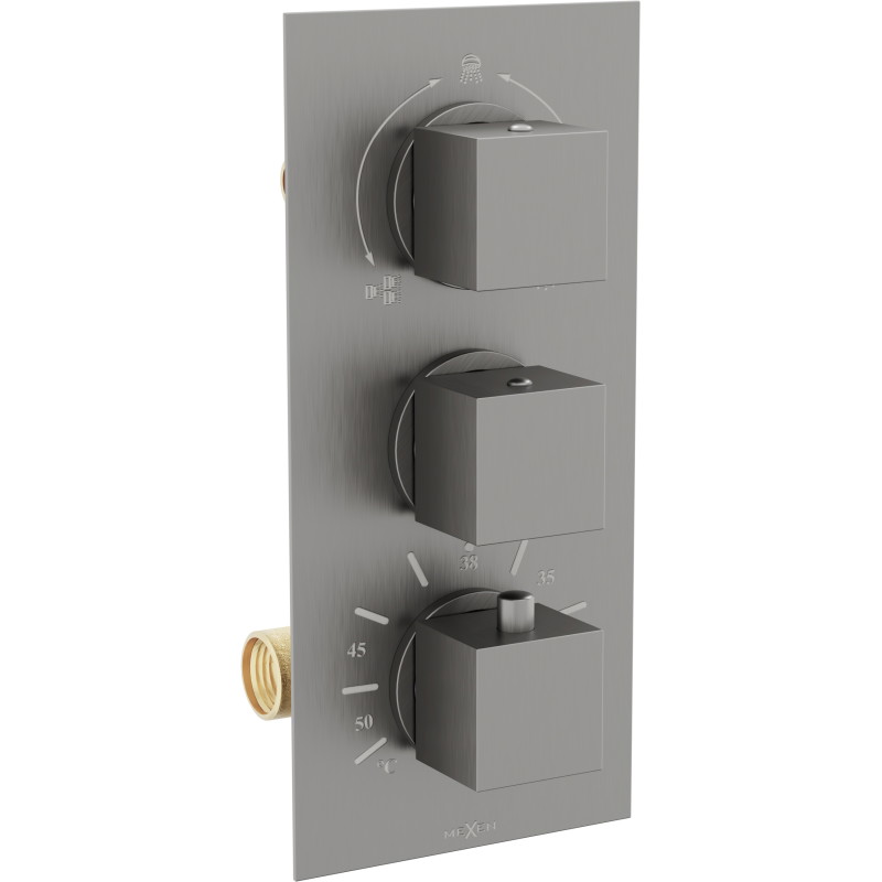Mexen Cube baterie termostatice pentru cadă-duș cu 3 ieșiri, gun gray periat - 77503-66