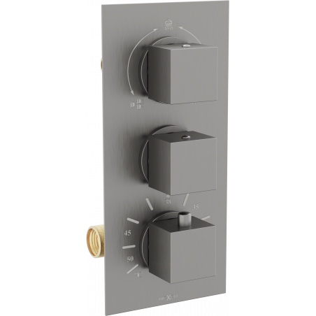 Mexen Cube baterie termostatice pentru cadă-duș cu 3 ieșiri, gun gray periat - 77503-66
