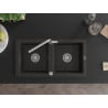 Mexen Mario chiuvetă de granit cu 2 compartimente și baterie de bucătărie Flora, negru/auriu metalic - 6504-75-670401-00