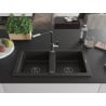 Mexen Mario chiuvetă de bucătărie din granit cu 2 cuve și baterie Flora, negru/auriu metalic - 6504-75-670401-07-B