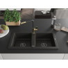 Mexen Mario Chiuvetă de granit cu 2 cuve și baterie de bucătărie Flora, negru/auriu metalizat - 6504-75-670401-57-B