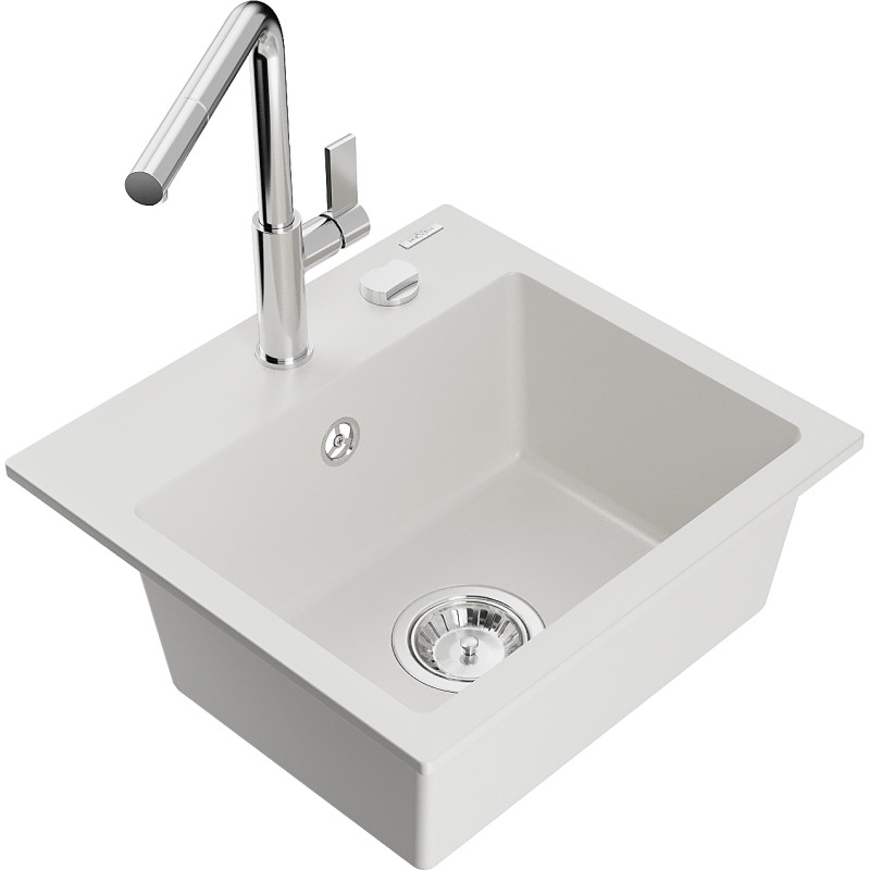 Mexen Milo 1-medencés gránit mosogató Flora konyhai csappal, fehér - 6505-20-670401-00