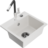 Chiuvetă granit Mexen Milo cu 1 compartiment și baterie de bucătărie Flora, alb - 6505-20-670401-07-B