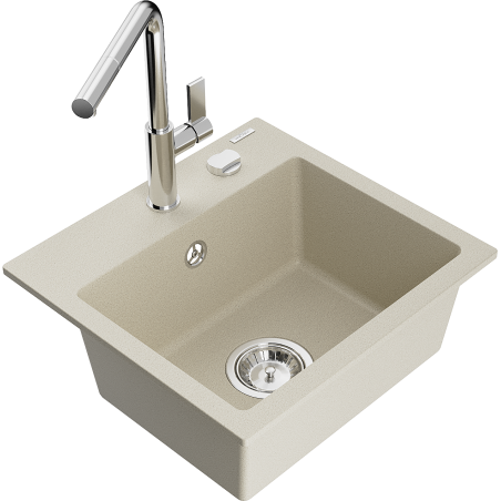 Mexen Milo chiuvetă de granit cu 1 cameră cu baterie de bucătărie Flora, bej - 6505-69-670401-00