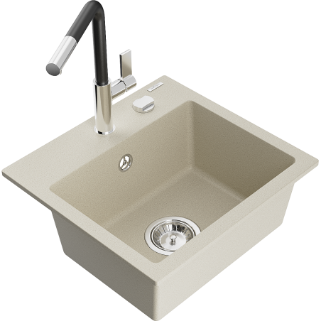 Mexen Milo chiuvetă de bucătărie din granit cu 1 compartiment cu baterie Flora, bej - 6505-69-670401-07