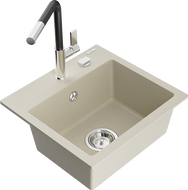 Mexen Milo chiuvetă de bucătărie din granit, cu 1 compartiment și baterie Flora, bej - 6505-69-670401-07