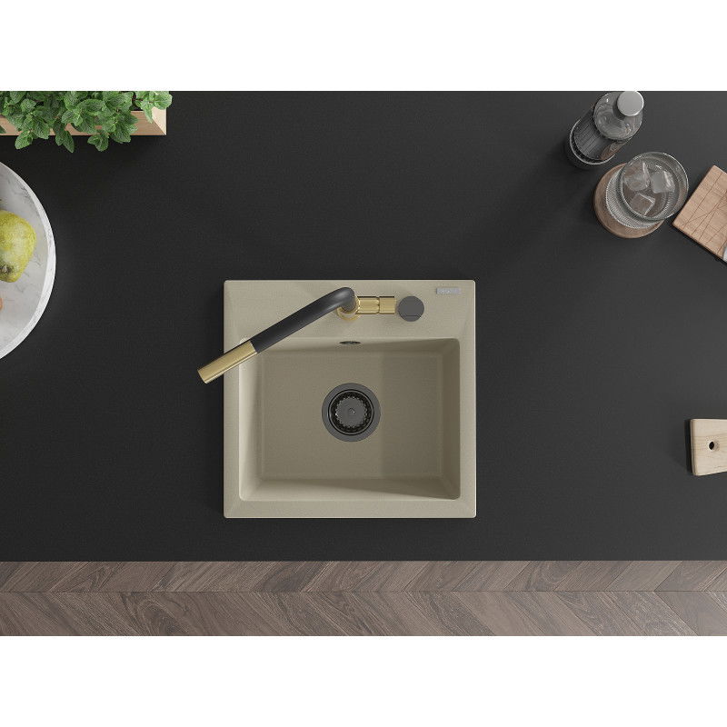 Mexen Milo egymedencés gránit mosogató Flora konyhai csapteleppel, bézs - 6505-69-670401-57-B
