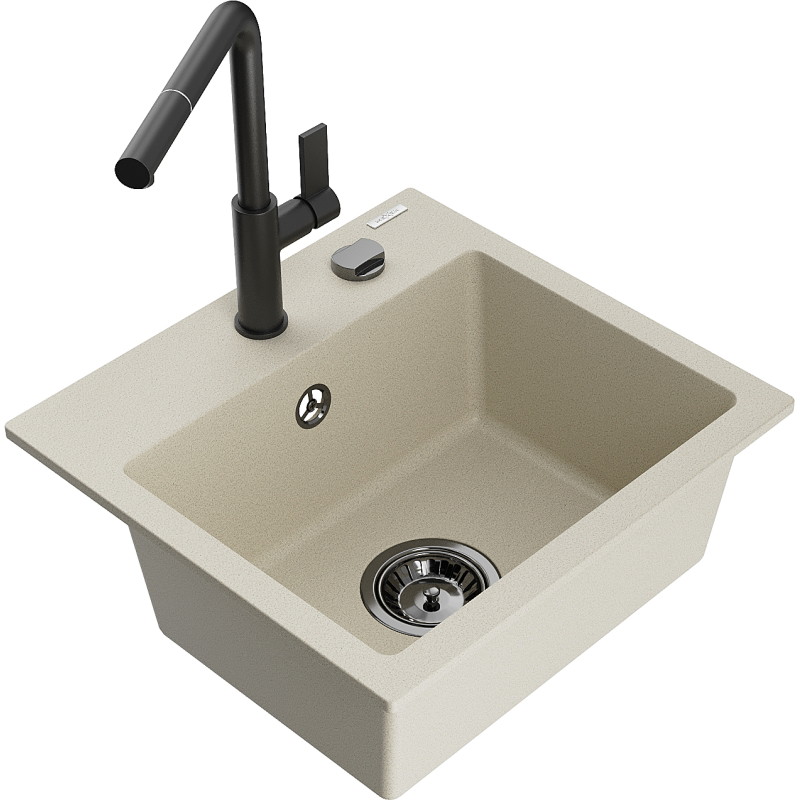 Mexen Milo chiuvetă de bucătărie din granit cu 1 cameră cu baterie Flora, bej - 6505-69-670401-70-B