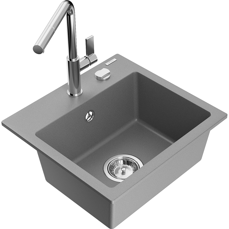 Mexen Milo chiuvetă granit 1-cameră cu baterie de bucătărie Flora, gri - 6505-71-670401-00