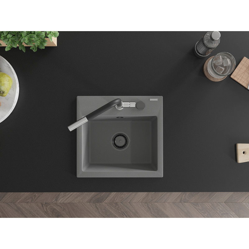 Mexen Milo chiuvetă granit 1-cameră cu baterie de bucătărie Flora, gri - 6505-71-670401-07-B