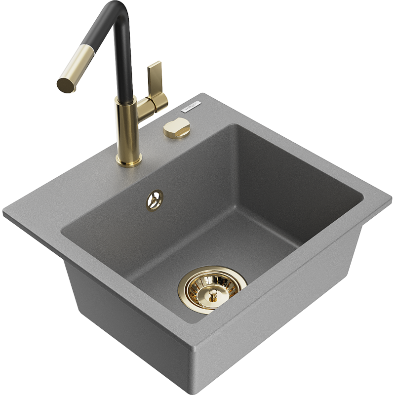 Mexen Milo chiuvetă de granit cu 1 cameră cu baterie de bucătărie Flora, gri - 6505-71-670401-57-G