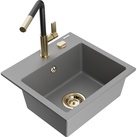 Mexen Milo chiuvetă de granit cu 1 cameră cu baterie de bucătărie Flora, gri - 6505-71-670401-57-G