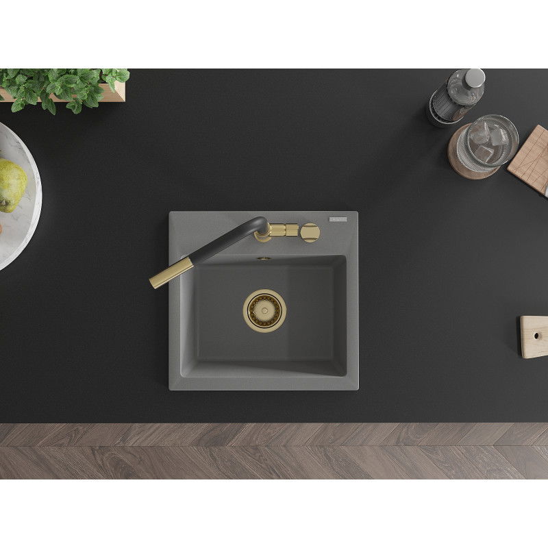 Mexen Milo gránit mosogató 1-medencés konyhai csapteleppel Flora, szürke - 6505-71-670401-57-G